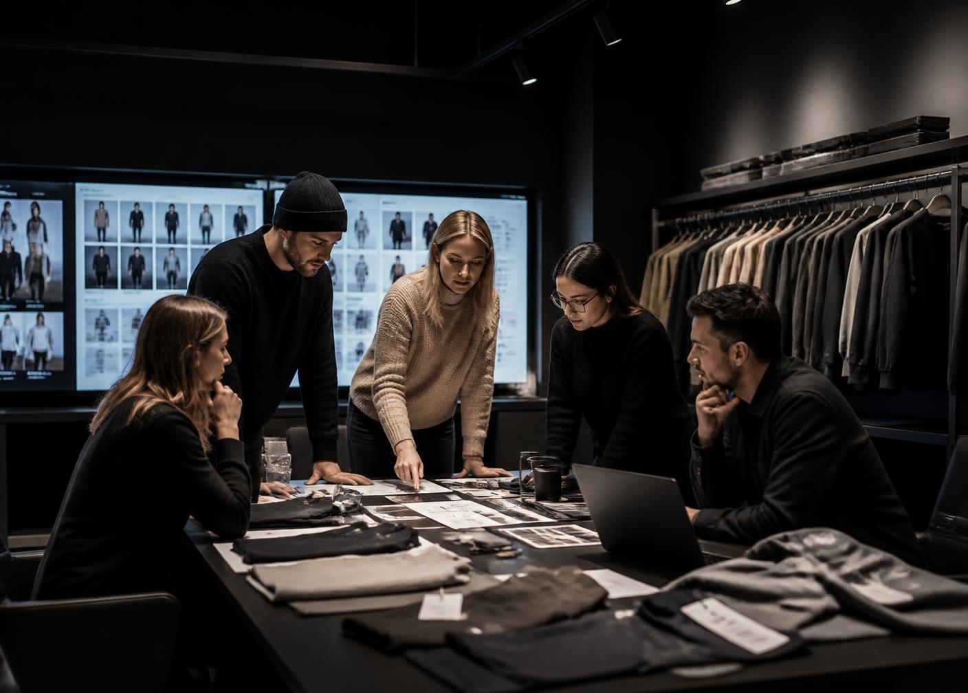 Retail buying team reviewing assortment data